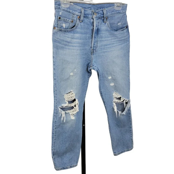 Levi's Women 501  Distressed Jeans Size 27 High Rise Button Fly Red Tab - Picture 4 of 11